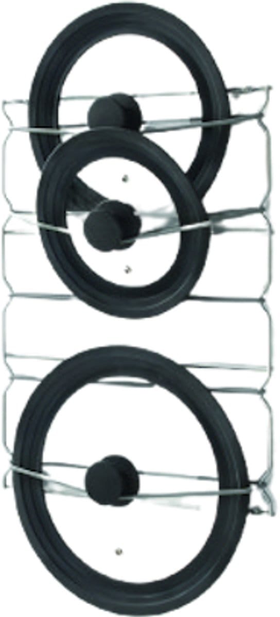 Metaltex - Pannendekselhouder - Ophangbare Dekselhouder voor 5 Deksels - 33 x 2 x 45 cm - Elastische Beugels