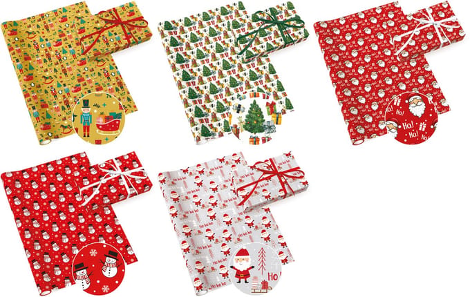 Cadeaupapier 70x200 cm - Kerstafbeeldingen - 5 stuks