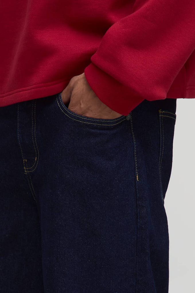 Baggy Rigid Washed Jeans | Indigo | Size 52R