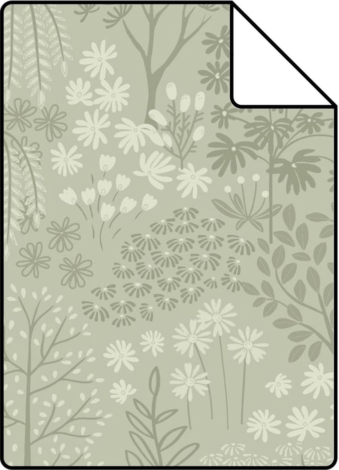 Proefstaal ESTAhome behang bomen en bloemen groen - 26.5 x 21 cm - 131646-S