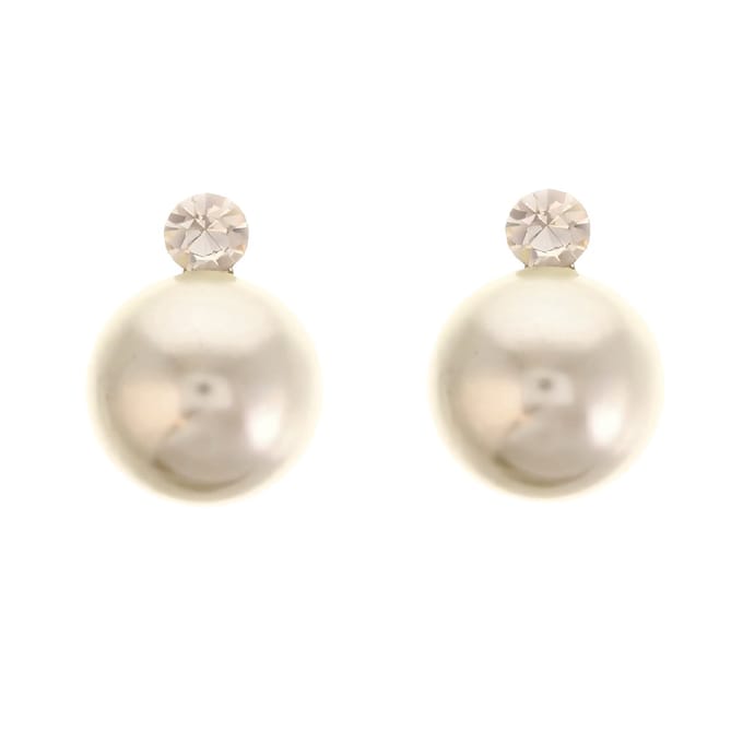 Behave - Parel Oorbellen - Beige glas parel oorsteker met crystal steen