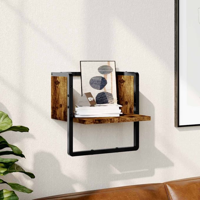 vidaXL - Wandschap - met - stang - 30x25x30 - cm - gerookt - eikenkleurig