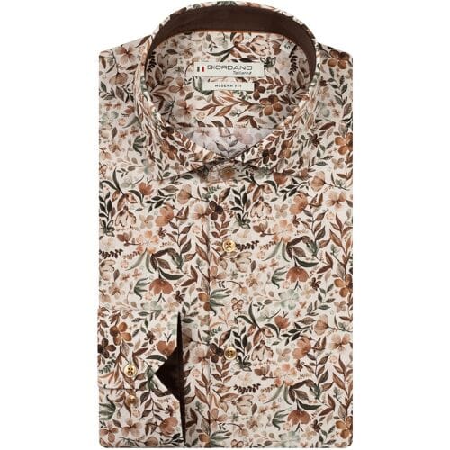 Giordano Overhemd Maggiore Semi Cutaway Luxury Flower Pattern Donkerbruin-Multi / male