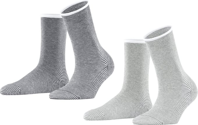 Esprit Allover Stripe 2-Pack gedessineerd katoen multipack sokken dames grijs - maat 39-42