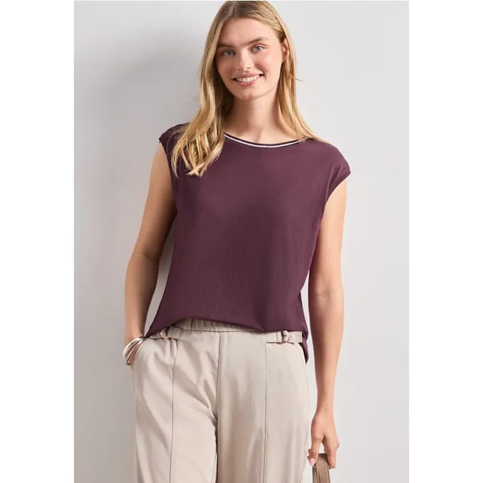 Shirt met ronde hals en geribde details