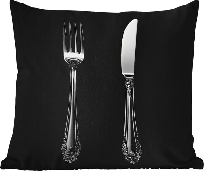 Buitenkussen Weerbestendig - Vork - Mes - Zilver - 50x50 cm