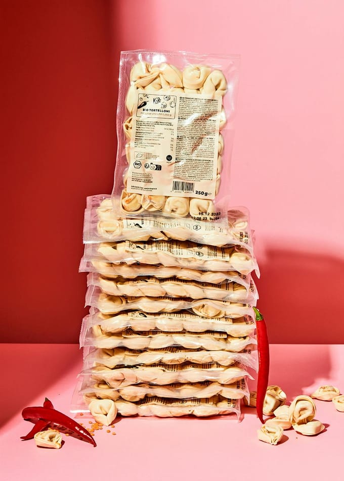 Bio tortelloni met linzen- en chilivulling 12 x 250 g