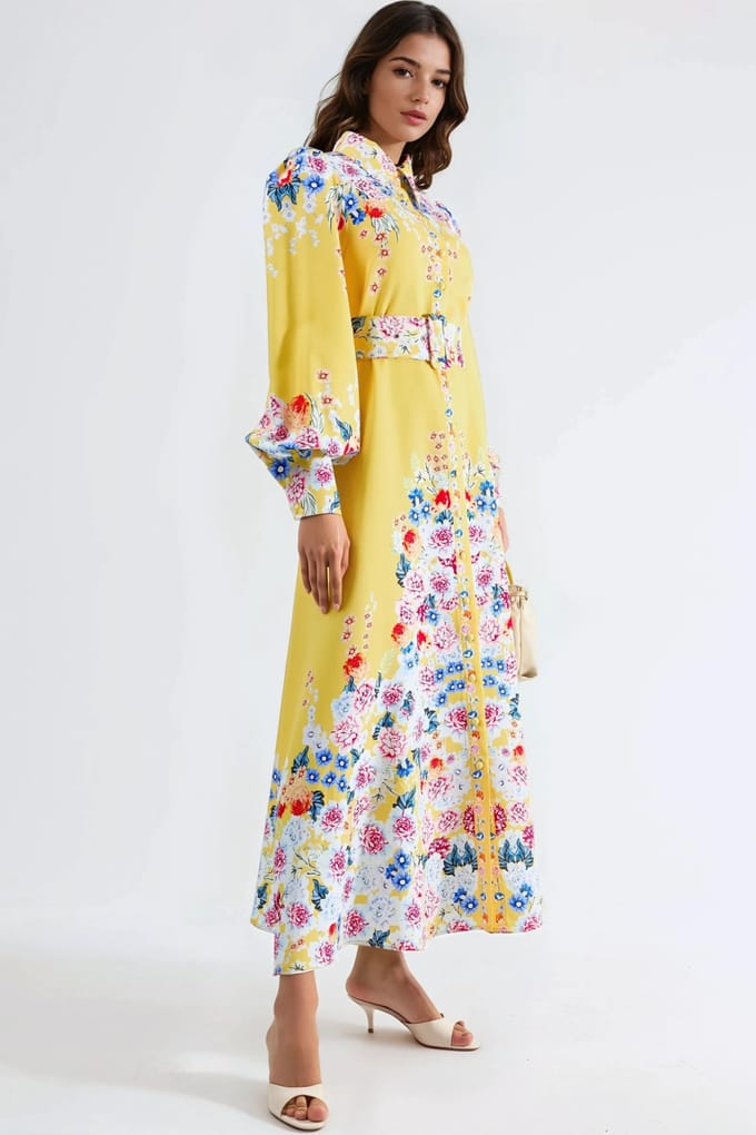Floral Maxi Jurk met Knopen Sluiting