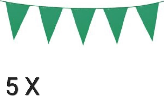 5 x vlaggenlijn - Groen - 10 meter, Verjaardag, Themafeest, Kerstmis,