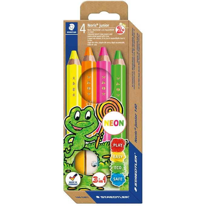 STAEDTLER Noris junior zeskantige neon kleurpotloden, etui 4 stuks