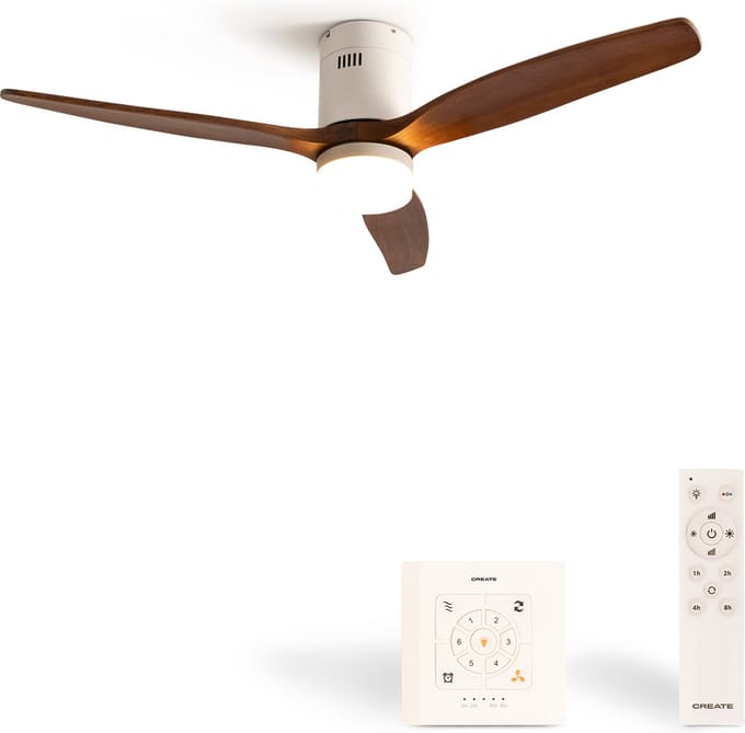CREATE - Plafondventilator 40W silent Ø132 cm met litch Controller voor wandmontage + afstandsbediening - Donker hout - WIND CALM