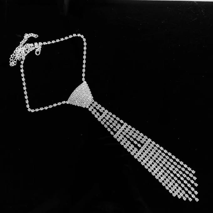 Modieuze en elegante stropdas ketting Flash strass lange ketting kralen ketting dames bruiloft bal sieraden brown