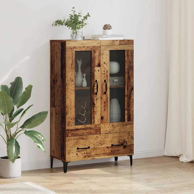 vidaXL - Highboard - Oud - Hout - 70 - x - 31 - x - 115 - cm - Geengineerd - Hout - en - IJzer