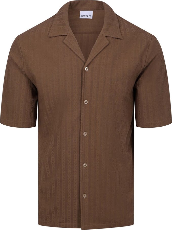 Supply & Co Short Sleeve Overhemd Stretch Bruin - Maat M - Heren - Overhemden Casual
