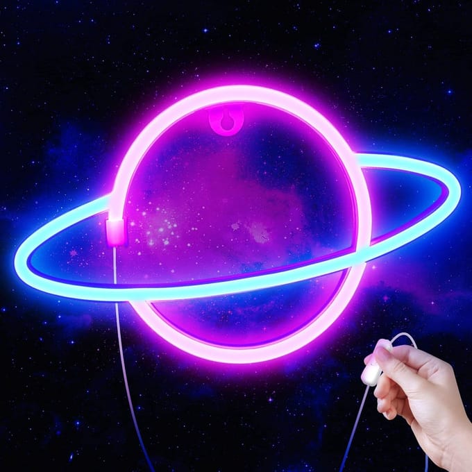 Neon Wandlamp Planeet Saturnus Led Licht USB Gevoed Decoratie