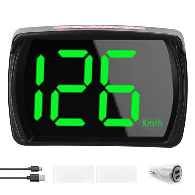 KKNOON Auto Headup Display KMH MPH GPS Digitale snelheidsmeter met LED Groot lettertype Display Autolading Set 2 zwart