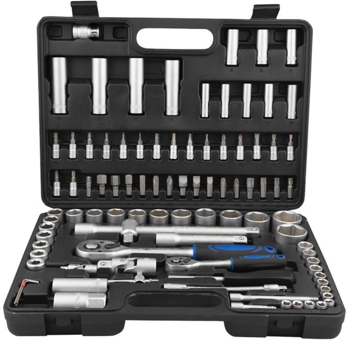 Doppendoos 94-delig – 1/4” & 1/2” Doppenset – Complete Set met Ratel, Bits, Verlengstukken & Stevige Koffer