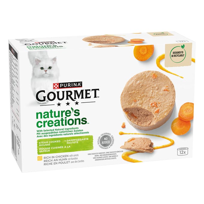 3 + 1 gratis! Gourmet Natures Creations natvoer voor katten - Kip met Wortel Mousse 48 x 85 g