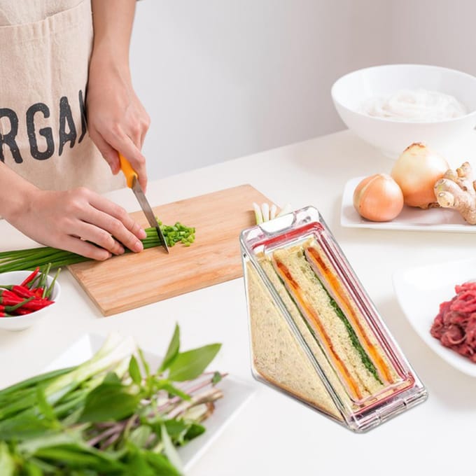 Sandwichcontainer Gemakkelijk schoon te maken Draagbaar Herbruikbaar Transparant Driehoekig Ontbijt Sandwichdoos 2Pcs transparant