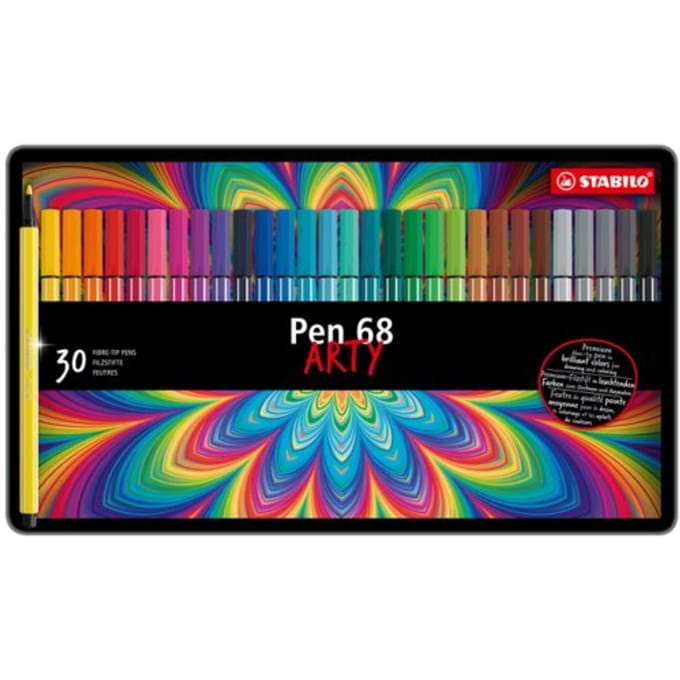 STABILO viltstiften set - STABILO Pen 68 ARTY doos van 30 stuks met een mooi assortiment kleuren voor tekenen en kleuren