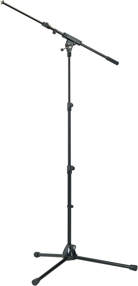 Stalen microfoonstandaard met giekarm en 3/8”-connector, verstelbaar van 620-1470 mm, zwart