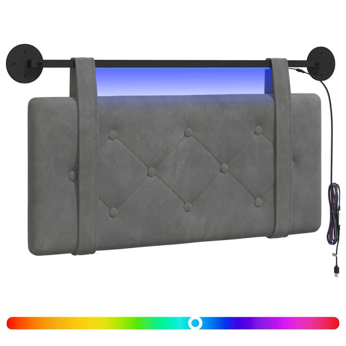 vidaXL - Hangend - hoofdbord - Met - LED-verlichting - Donkergrijs - Fluweel