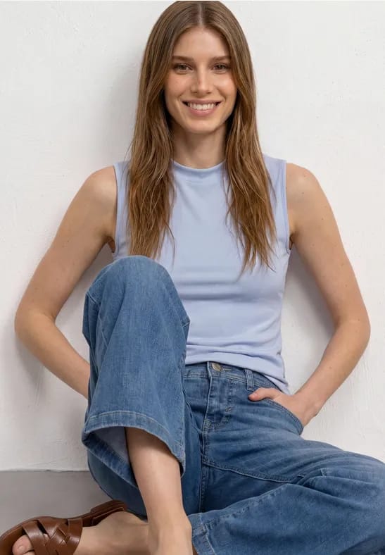 Top in Silk-Look met col
