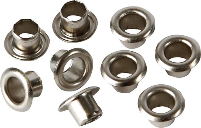 Eyelets, H: 4,5 mm, d 7,5 mm, gatgrootte 4 mm, zilver, 100 stuk/ 1 doos