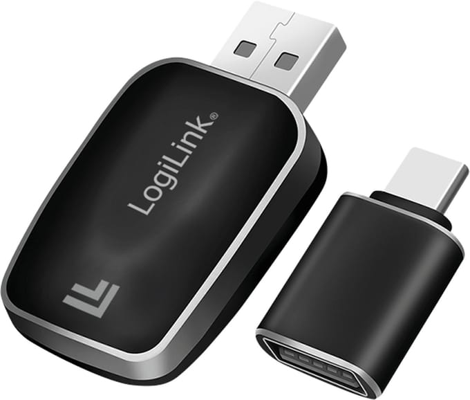 LOGILINK Draadloze Bluetooth 5.0 auto-adapter voor CarPlay en Android Auto, USB-A + USB-C, zwart