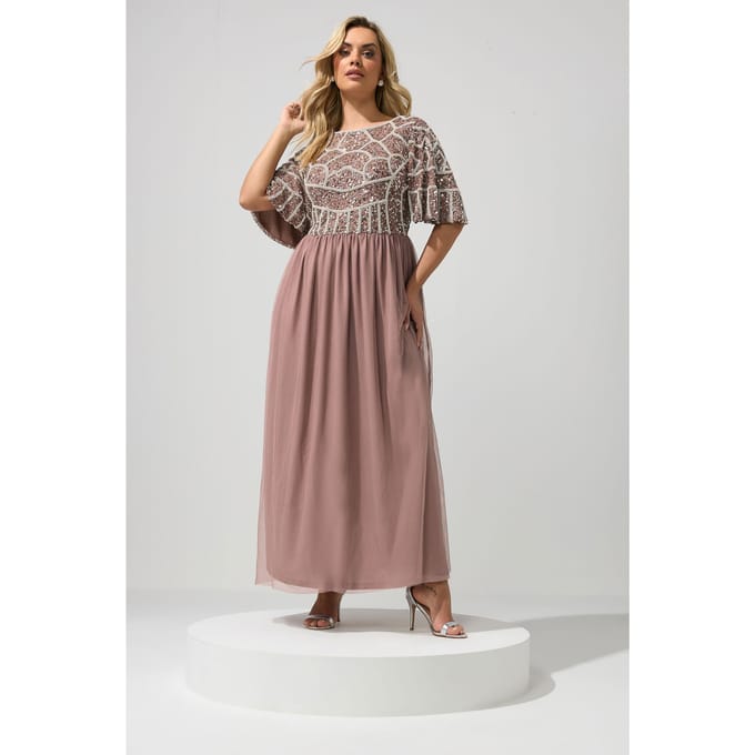 Luxe: Ultimate Embellishment Luxe Maxijurk Met Roze Versieringsize 48