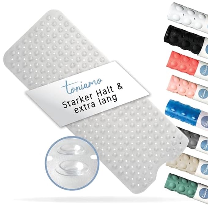 Antislip Badmat 100 x 40 cm - Extra Lange en Antibacteriële Badmat - Transparant en Machinewasbaar