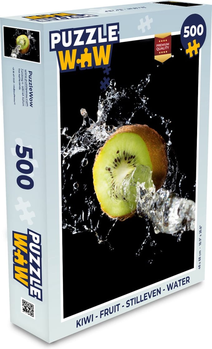 Puzzel Kiwi - Fruit - Stilleven - Water - Zwart - Legpuzzel - Puzzel 500 stukjes