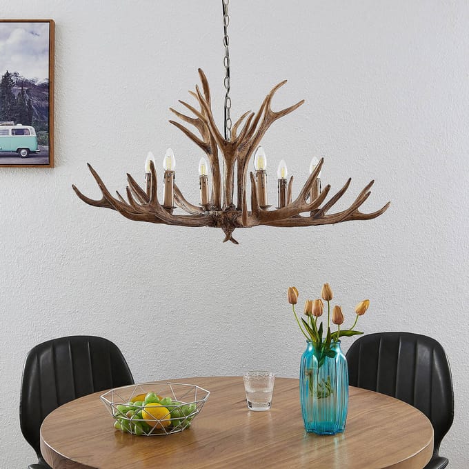 Lindby hanglamp Tejask, Ø 102 cm, 6-lamps, gewei, E14