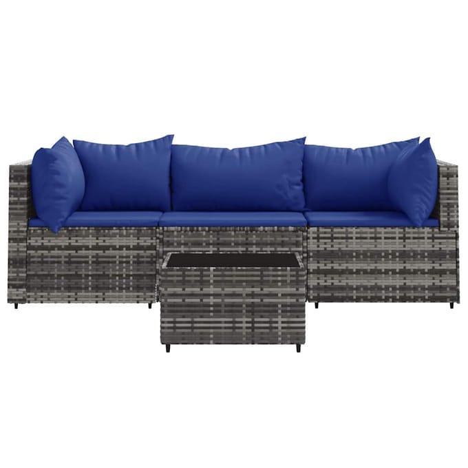 vidaXL - 4-delige - Loungeset - met - kussens - poly - rattan - grijs