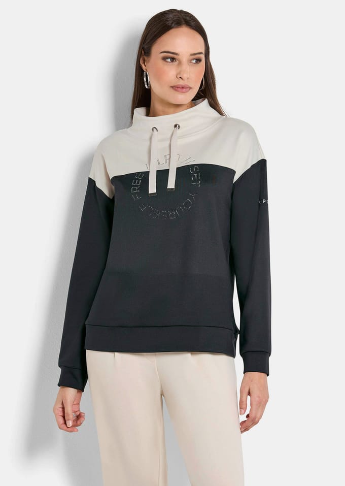 Colour-blocking sweatshirt van functionele stof - zwart / beige - Gr. 46 van Goldner Fashion