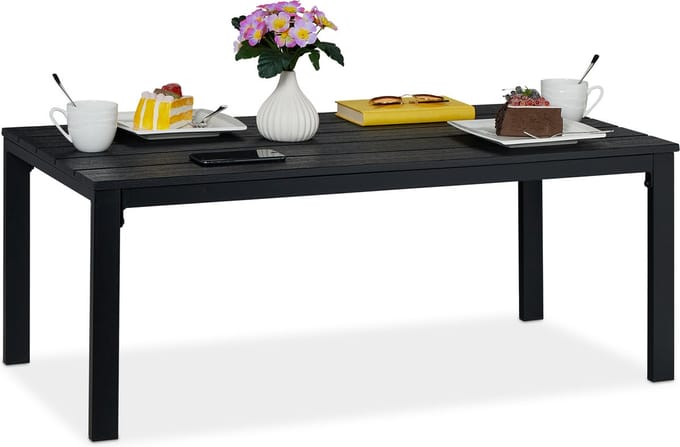 Tuintafel rechthoek - houtlook - 39 x 98 x 48 cm - zwart