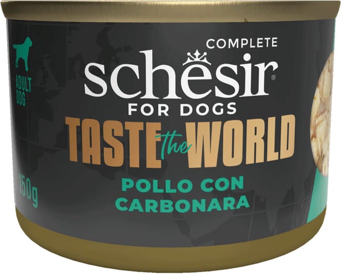 8x Schesir Taste The World Hond Kip & Carbonara 150 gr