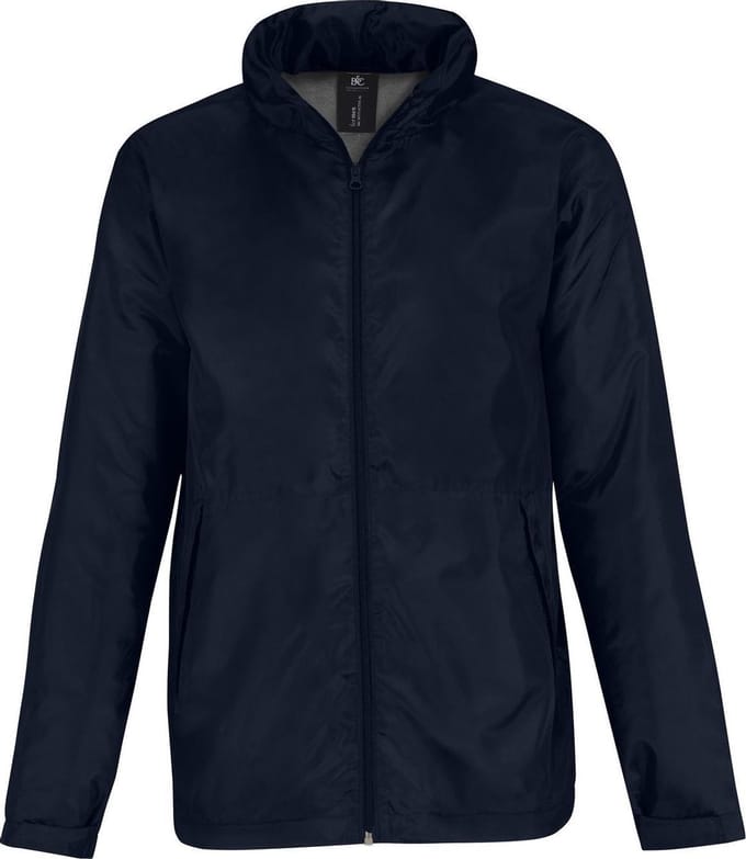 B&C Mens Multi Active Hooded Fleece Lined Jacket (Marine / Warm Grijs)