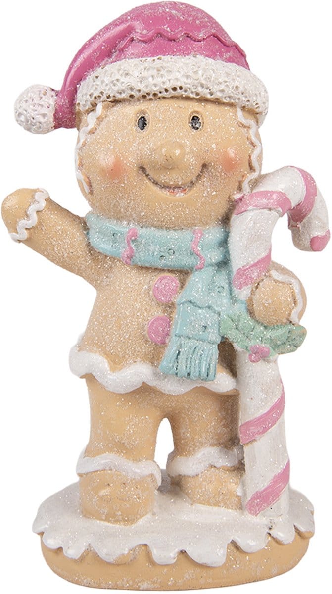 Clayre & Eef Kerstdecoratie Beeld Gingerbread man 9x6x16 cm Bruin Kunststof