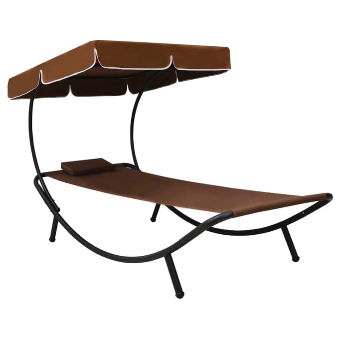 vidaXL - Loungebed - met - luifel - en - kussen - bruin