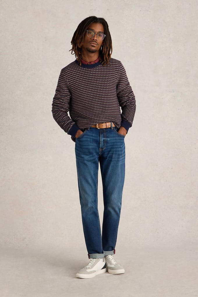 White Stuff Tuck Stitch Crew Plum Multi Maat: S | Sweaters Outlet | Heren | Paars