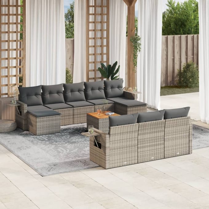 vidaXL - 11-delige - Loungeset - met - kussens - poly - rattan - grijs