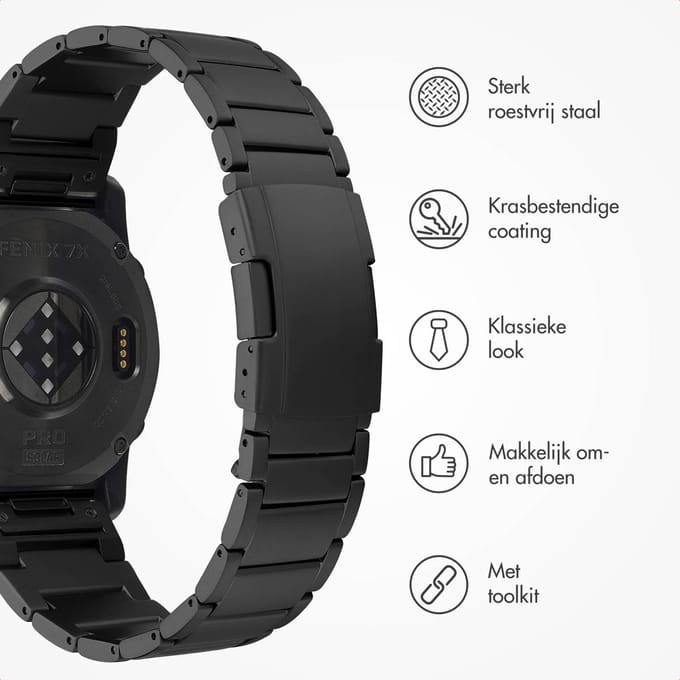 Mat Titanium bandje - Geschikt voor - Garmin 26 mm aansluiting - Zwart