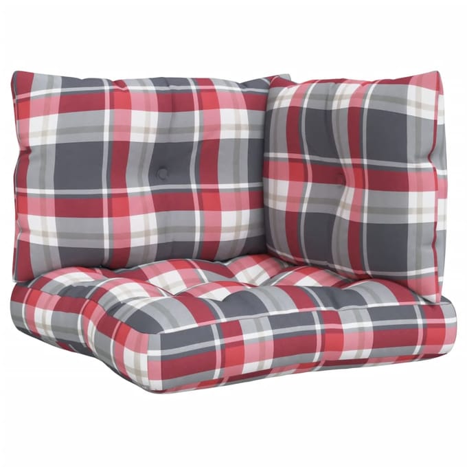 vidaXL - Palletkussens - 3 - st - ruitpatroon - stof - rood