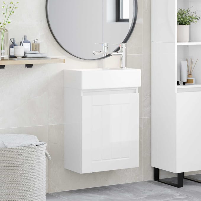vidaXL - Badkamermeubel - met - kraan - Hoogglans - Wit - 45,5 - x - 25,5 - x - 84 - cm