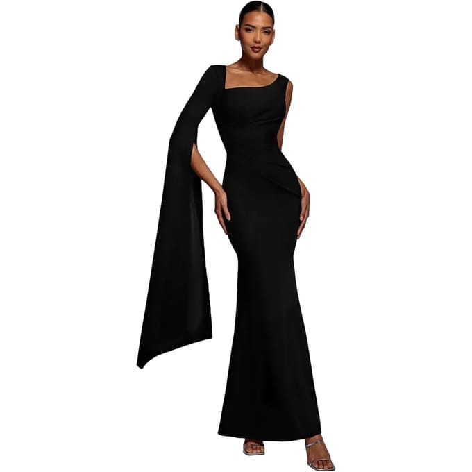 Asymmetrische Cape Mouwen Jurk Dames Goddiva Maxi