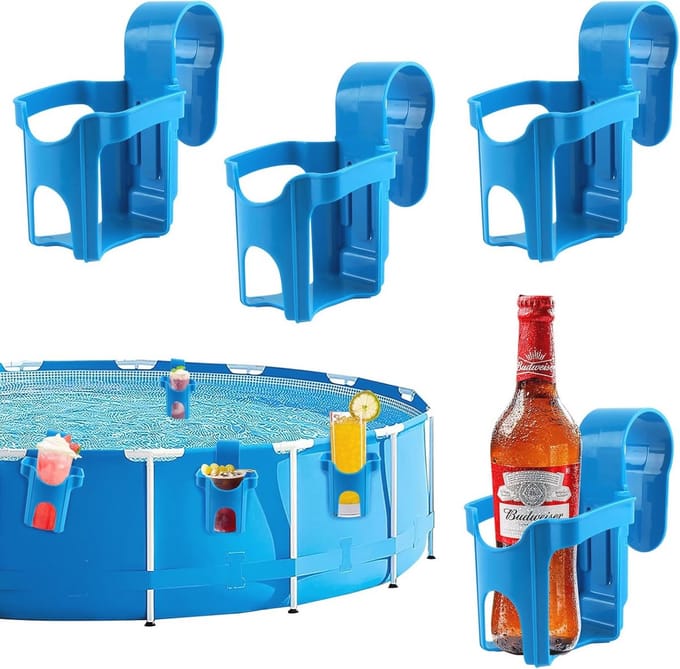 Bekerhouder voor zwembad - set van 4, blauw