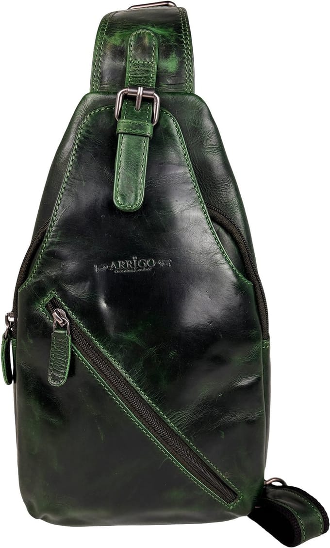 Slingbag - Groene Crossbody - Tas van Rundleer - Stijlvol & Functioneel met 6 Vakken - Arrigo