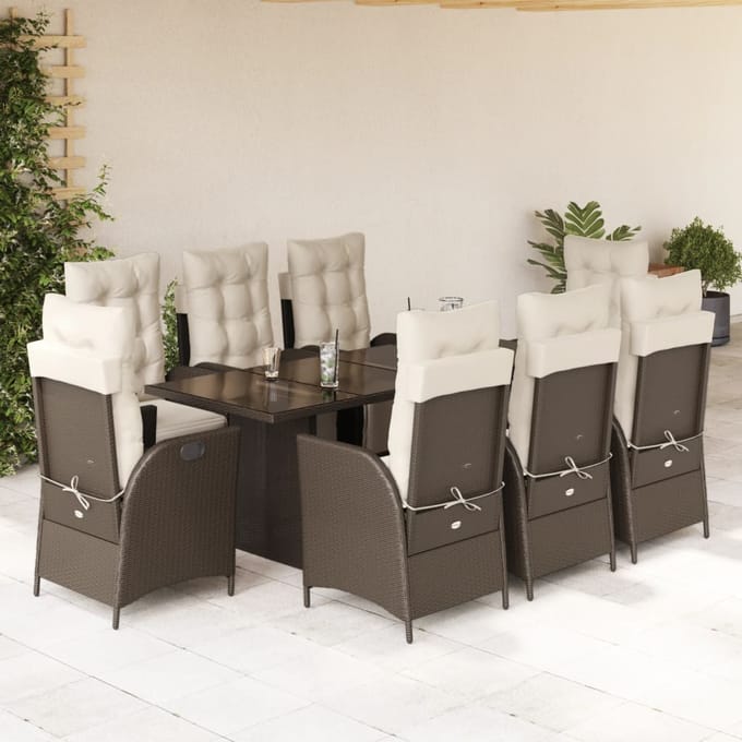 vidaXL - 9-delige - Tuinset - met - kussens - poly - rattan - bruin