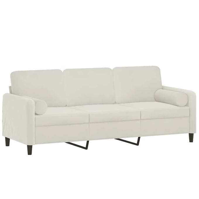vidaXL - Driezitsbank - met - sierkussens - 180 - cm - fluweel - crèmekleurig